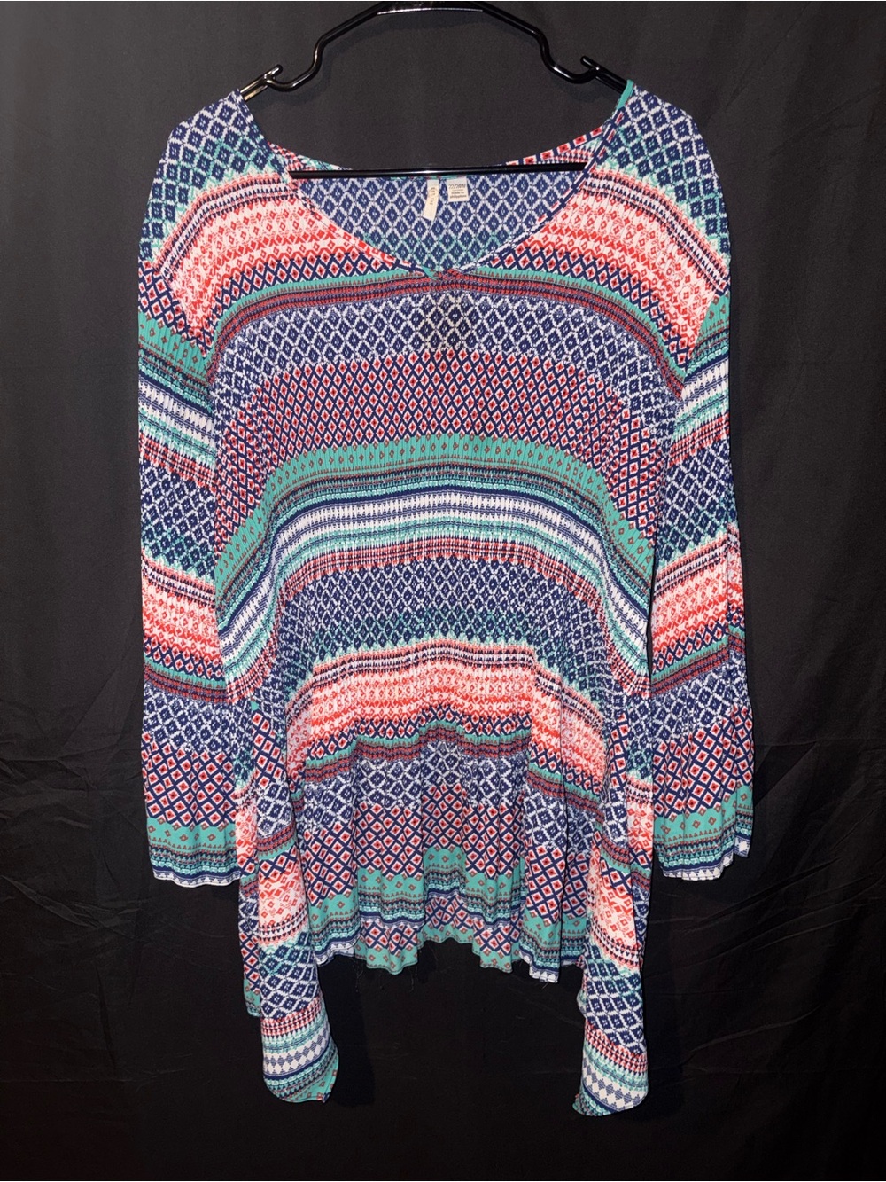Cato Geometric Boho Crinkle Fabric Blouse